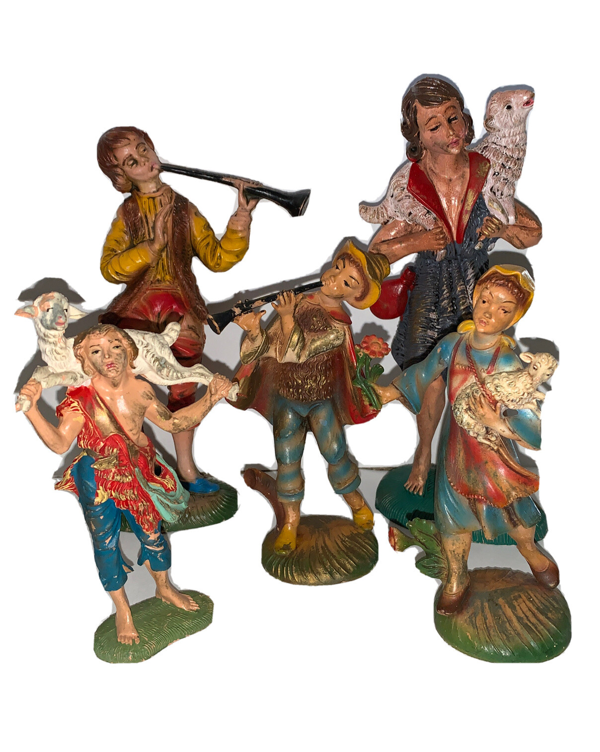 Vtg. Hand Painted Plastic Figures Depose Nativity Villagers Italy Lot Of 5 READ