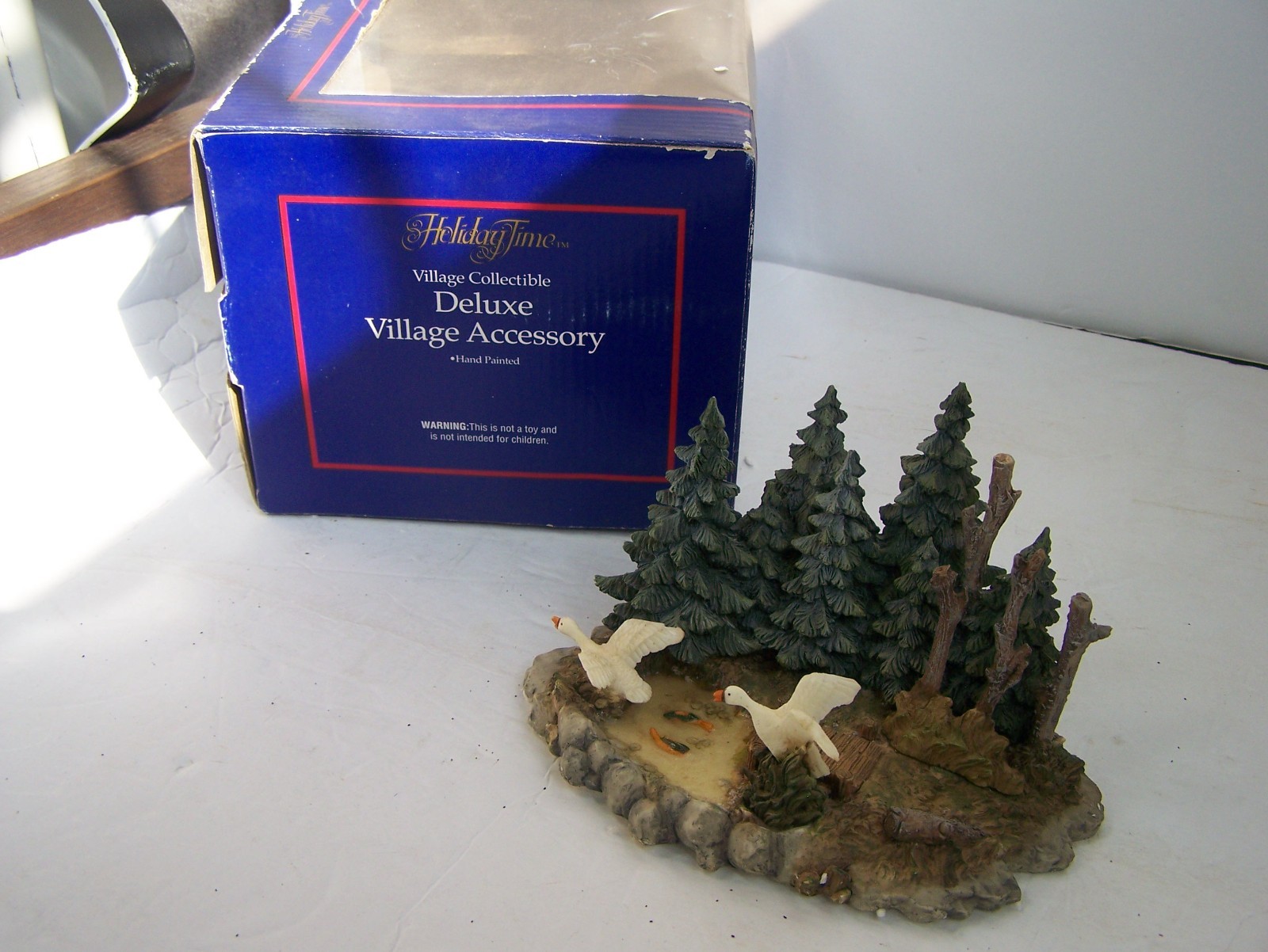 Holiday Time Village Collectible Deluxe Village Accessory w/ Box Geese and Koi