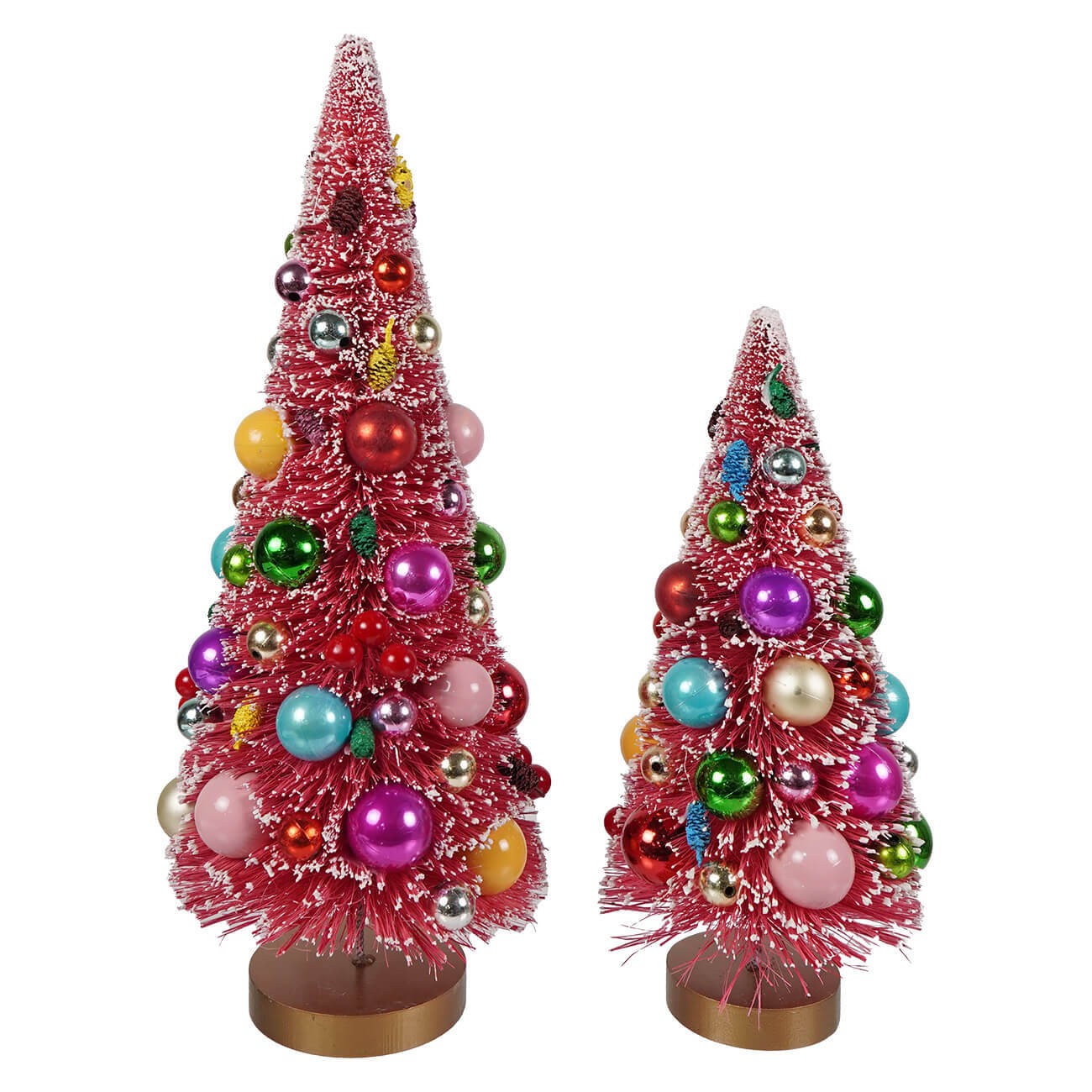 Pink Frosted Decorated Bottle Brush Trees Set/2