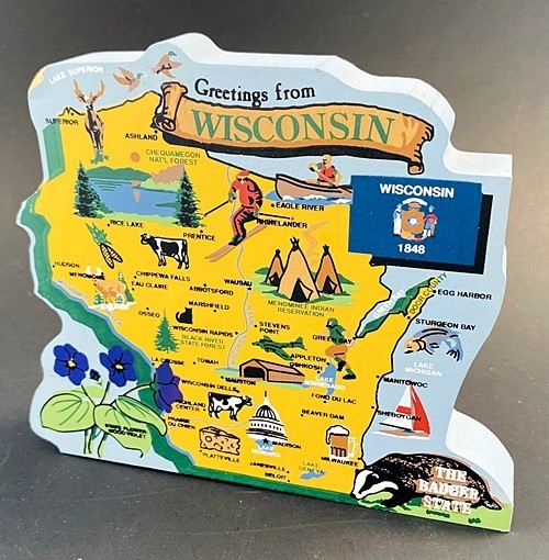 Cat’s Meow Wisconsin State Map RA 694 featuring State Bird,Flower,Cities & More
