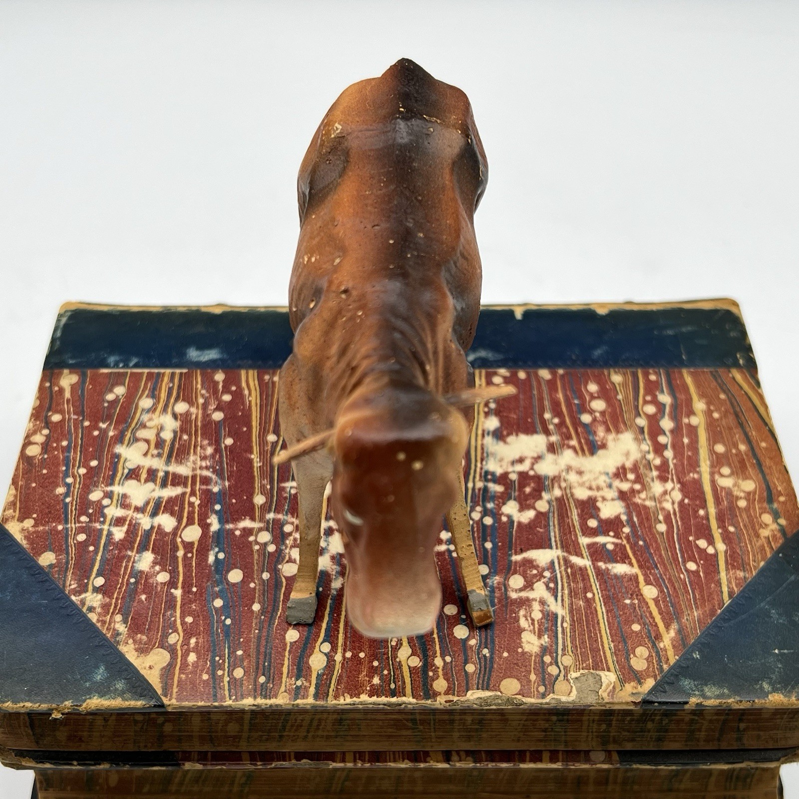 Pre-War NATIVITY COW 3.75″ Germany CHRISTMAS VILLAGE Stick Leg Composite PUTZ