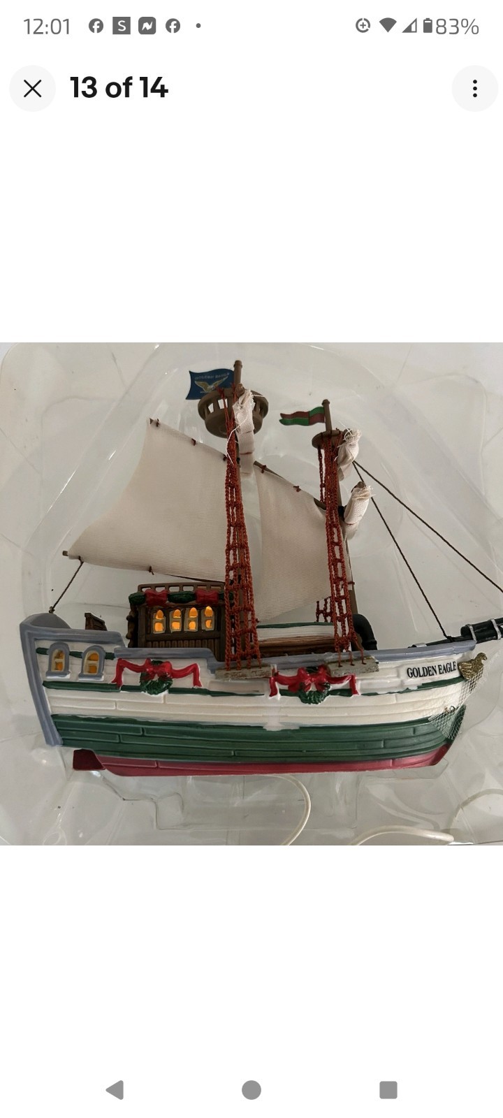 2005 Lemax Village Golden Eagle Schooner Boat Ship 54378 Lighted Table Accent