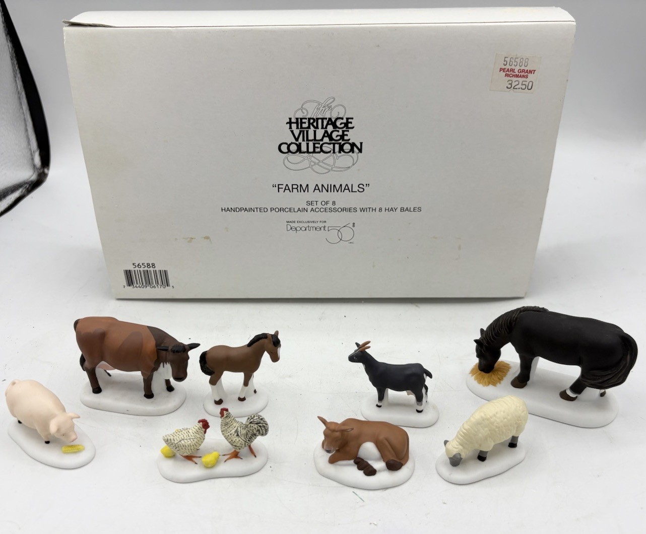 Dept 56 New England Village Farm Animals Set of 8 #56.56588 Cow Goat Horse Pig