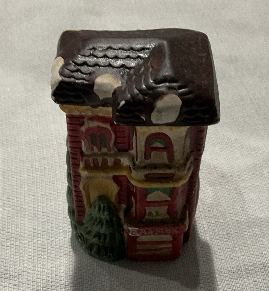 Ceramic Painted Multicolor Seasonal Village House Figurine w/ Handle, 1 Pack