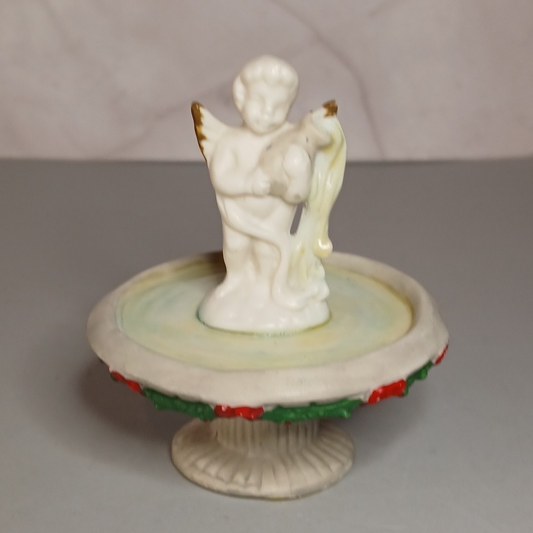 Miniature Cherub Fountain, 1999 Christmas Village Ceramic 2.75 In Tall