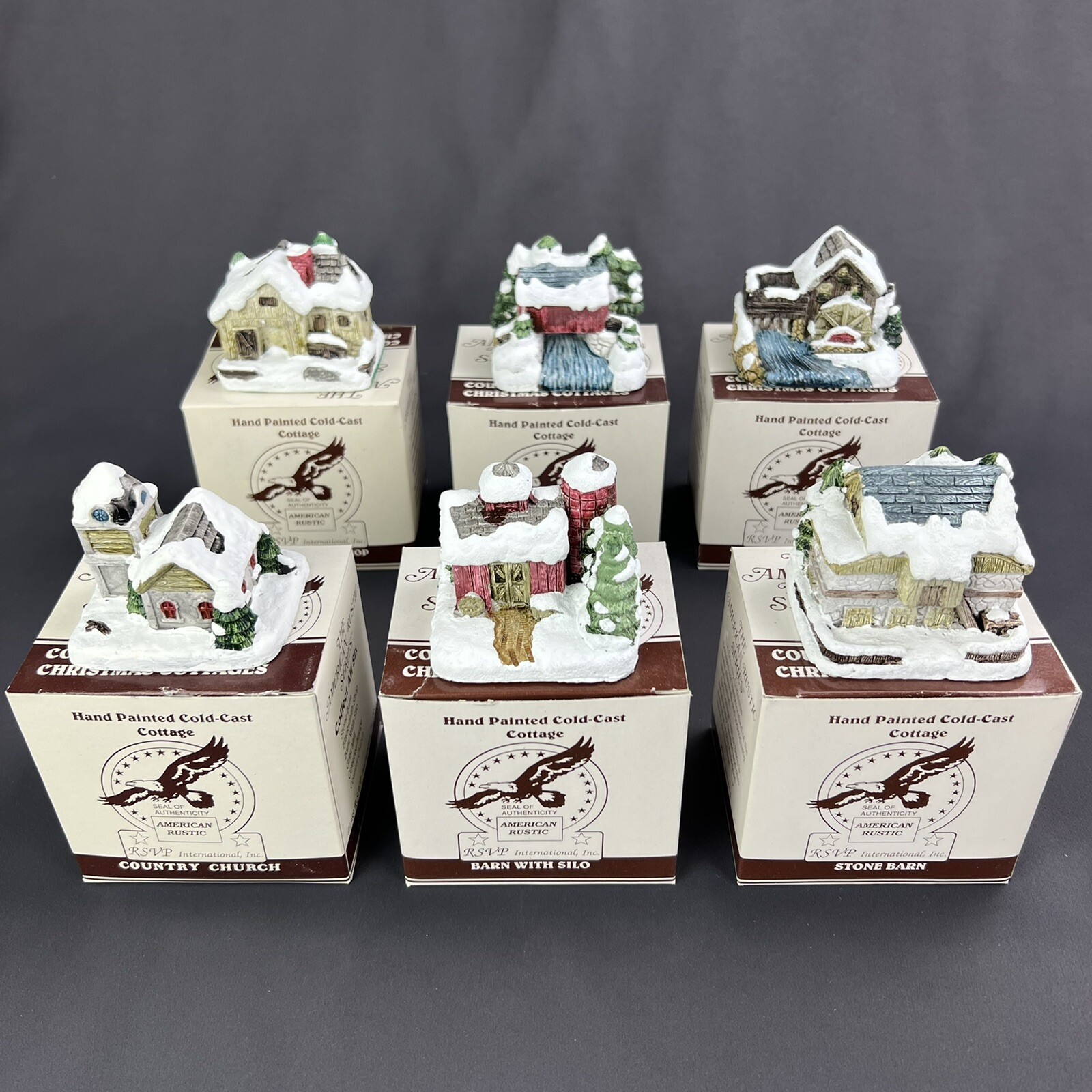 1989 American Rustic Series Vintage Country Christmas Cottages Complete Set