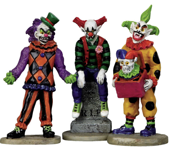 Lemax Spooky Town Evil Sinister Clowns -Set Of 3 -Halloween Village Carnival