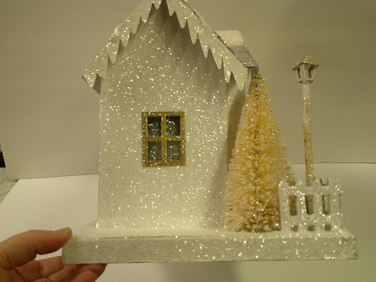 Bethany Lowe Large White Snowy Christmas Village Putz House Wreath Bottle Tree