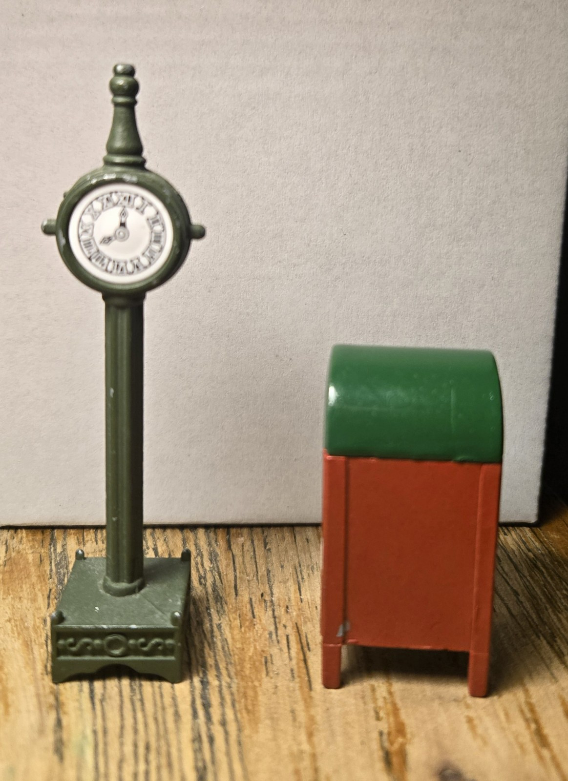 Dept 56- ” Town Clock” and Red Metal Mailbox