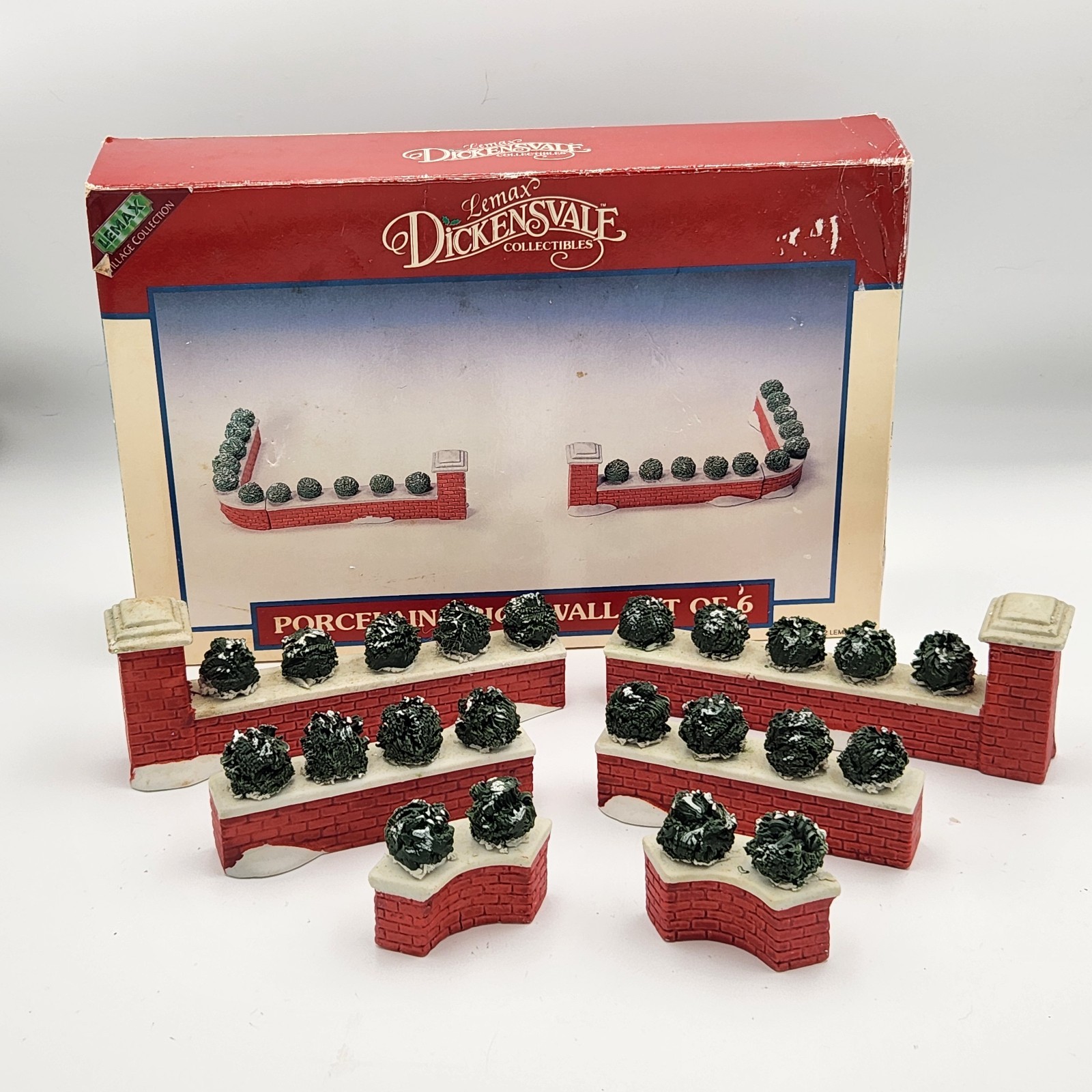 Vintage Lemax Dickensvale Christmas Villiage Porcelain Brick Wall 6pc Set
