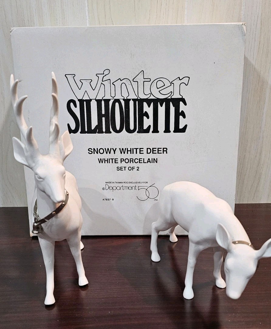 Dept 56 Winter Silhouette SNOWY WHITE DEER, Set of 2 7837-9 Christmas