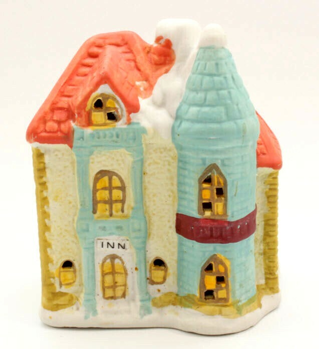 Hand Painted Ceramic Inn Christmas Village, Mini Light Holes for Illumination