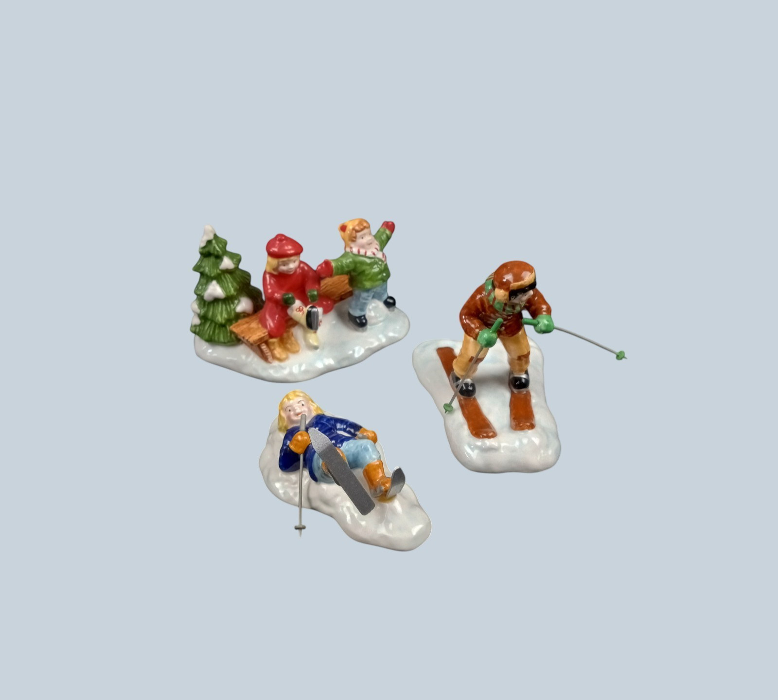 Dept.56 Snow Village Skaters & Skiers #5475-5 Vintage Ceramic Accessory Set Of 2