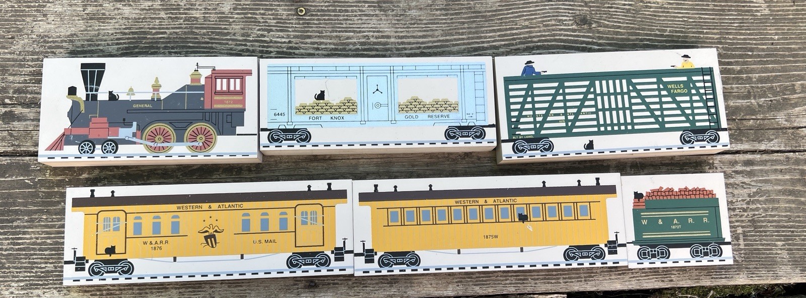 The Cats Meow Village Lionel Train Collection 6 Piece Wooden Blocks 1995