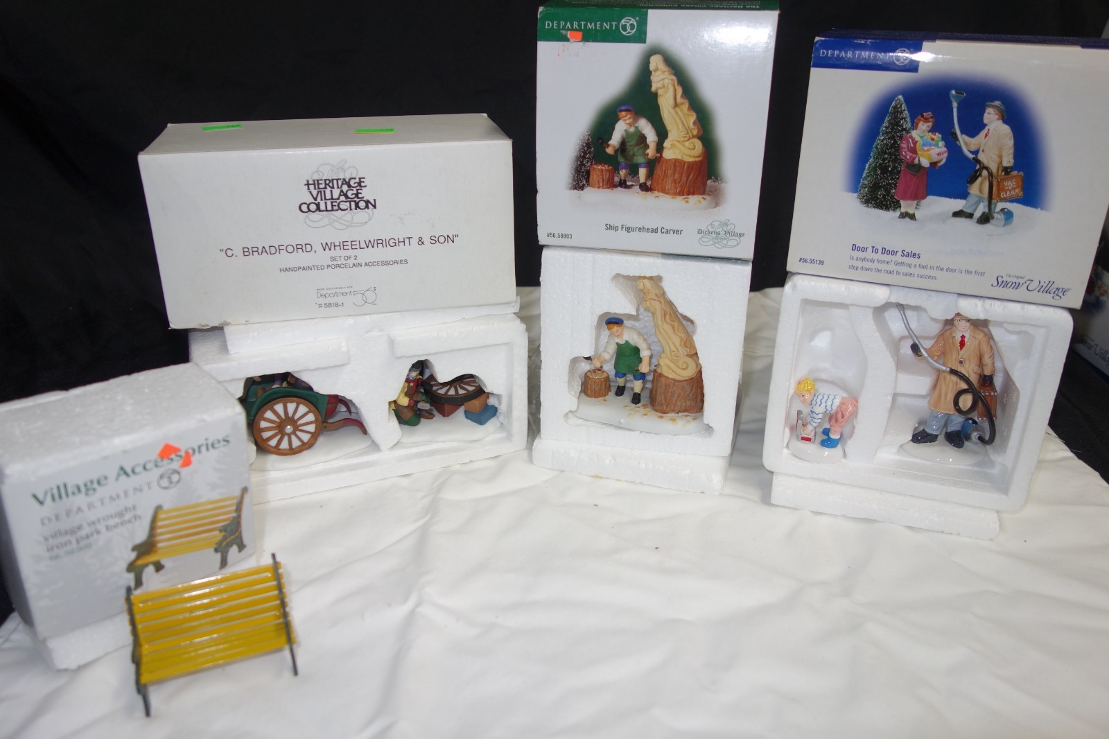 Lot of 4 Department 56 Accessories Bench, Door to Door Sales, Carver, Wheelright