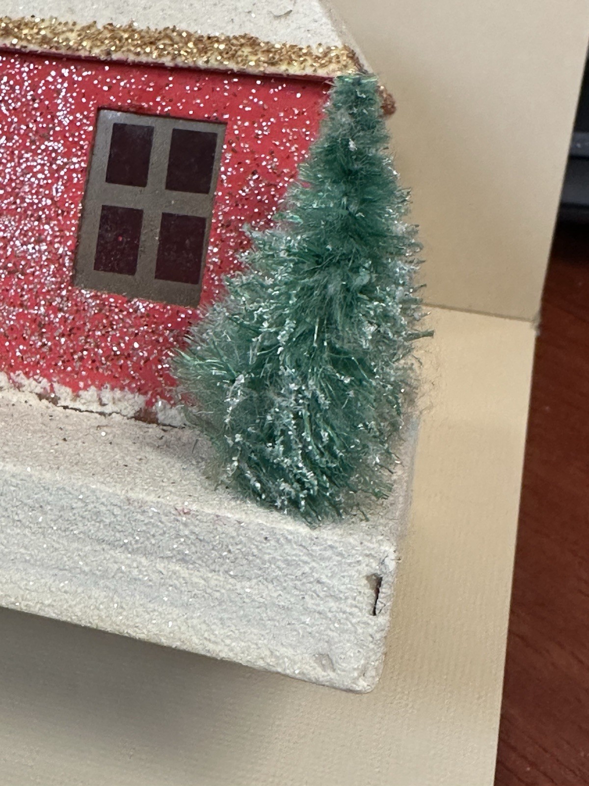 Vintage Medium Christmas Putz Village House Japan Mica Red Gold