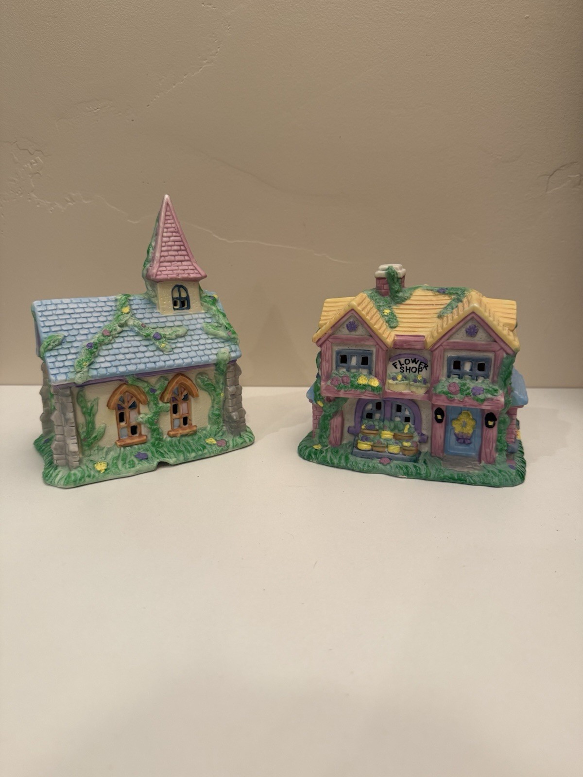Vintage ceramic Easter village from Mervyn’s Includes a church and a Flower Shop