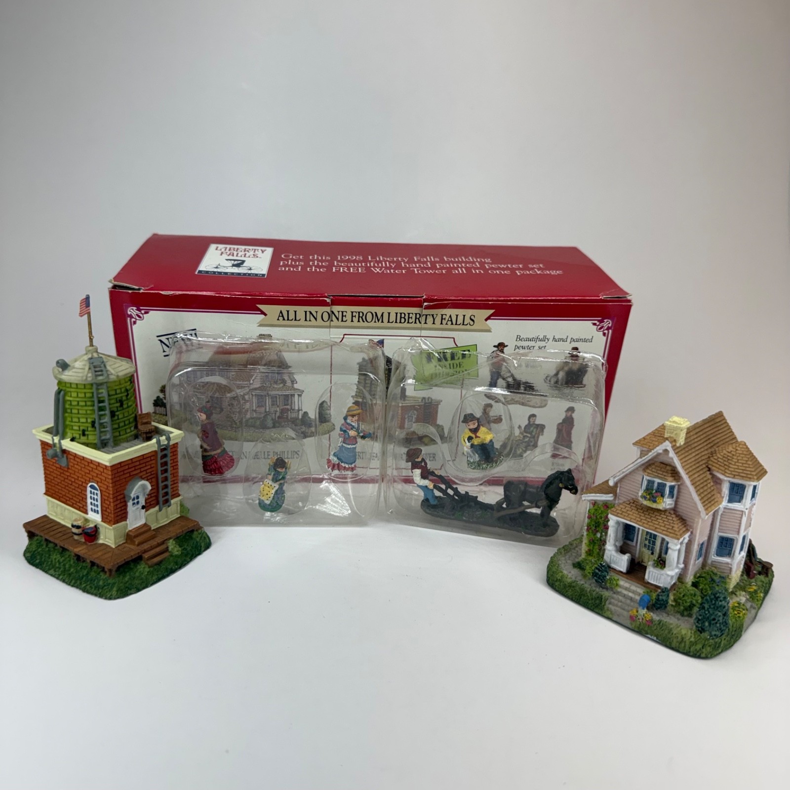 Liberty Falls Water Tower, AnaBelle Phillips Home, Pewter People – 152, 173, 161