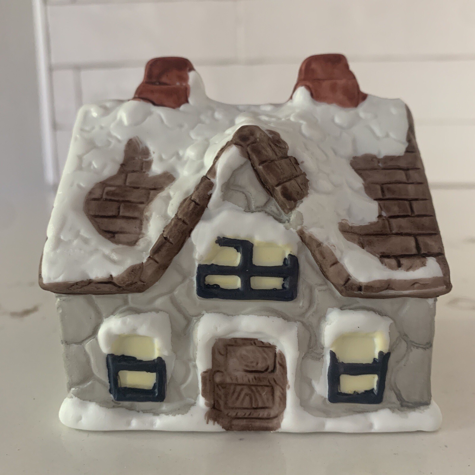 Vintage Porcelain Snow House Tealight Candle Holder Christmas Village Taiwan