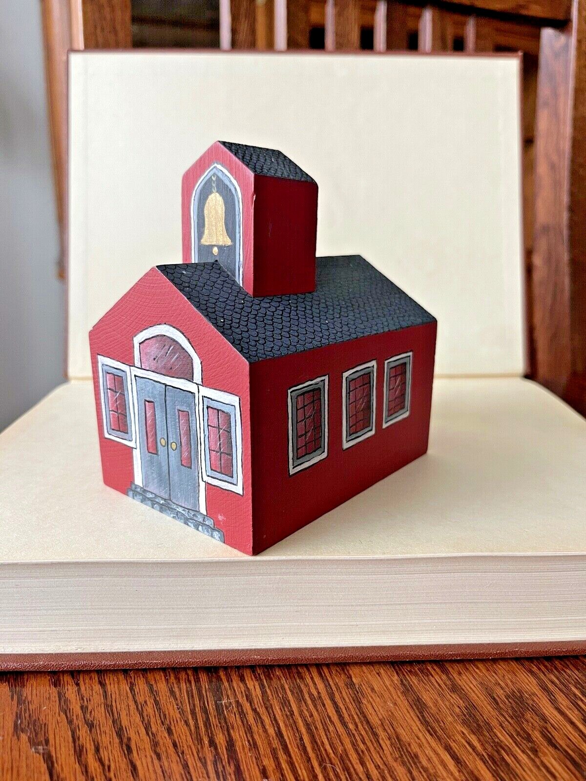 1985 Wood Block Painted School Village House – Artist Signed B. Goffrier