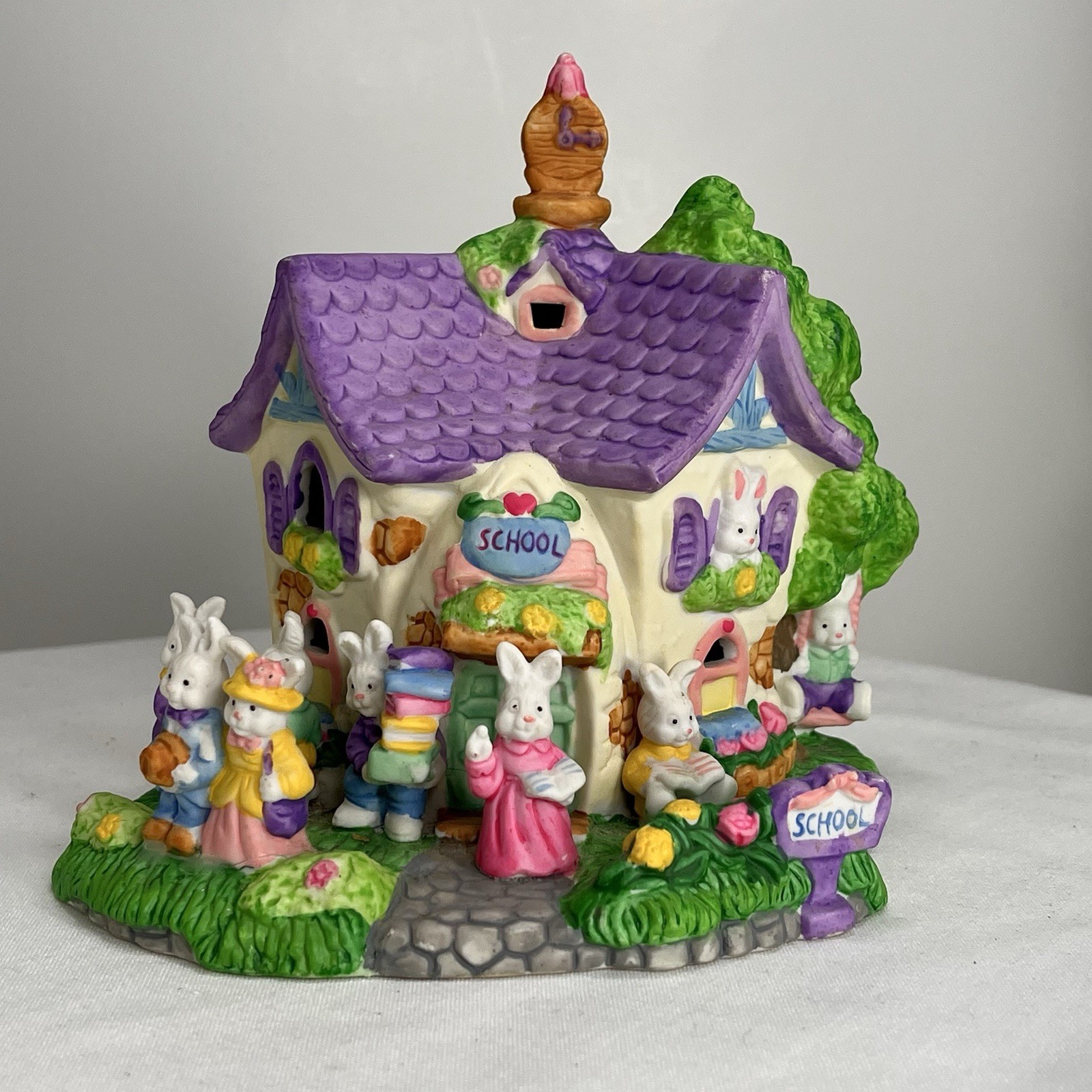 Cottontale Cottages Easter Village School Porcelain Lighted House *READ- Repair