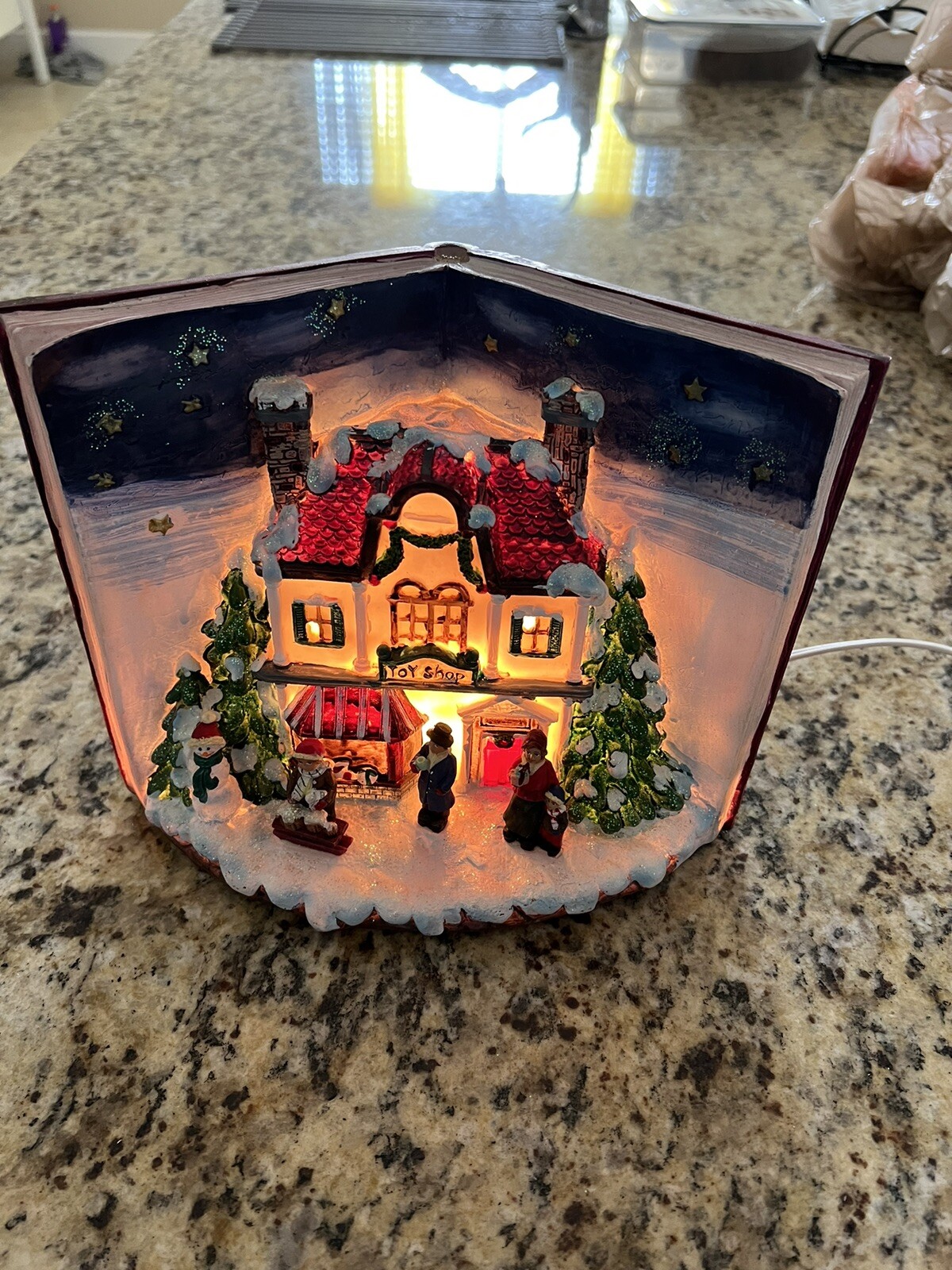 Christmas Collection Lighted House inside Merry Christmas Book 10” X 8”
