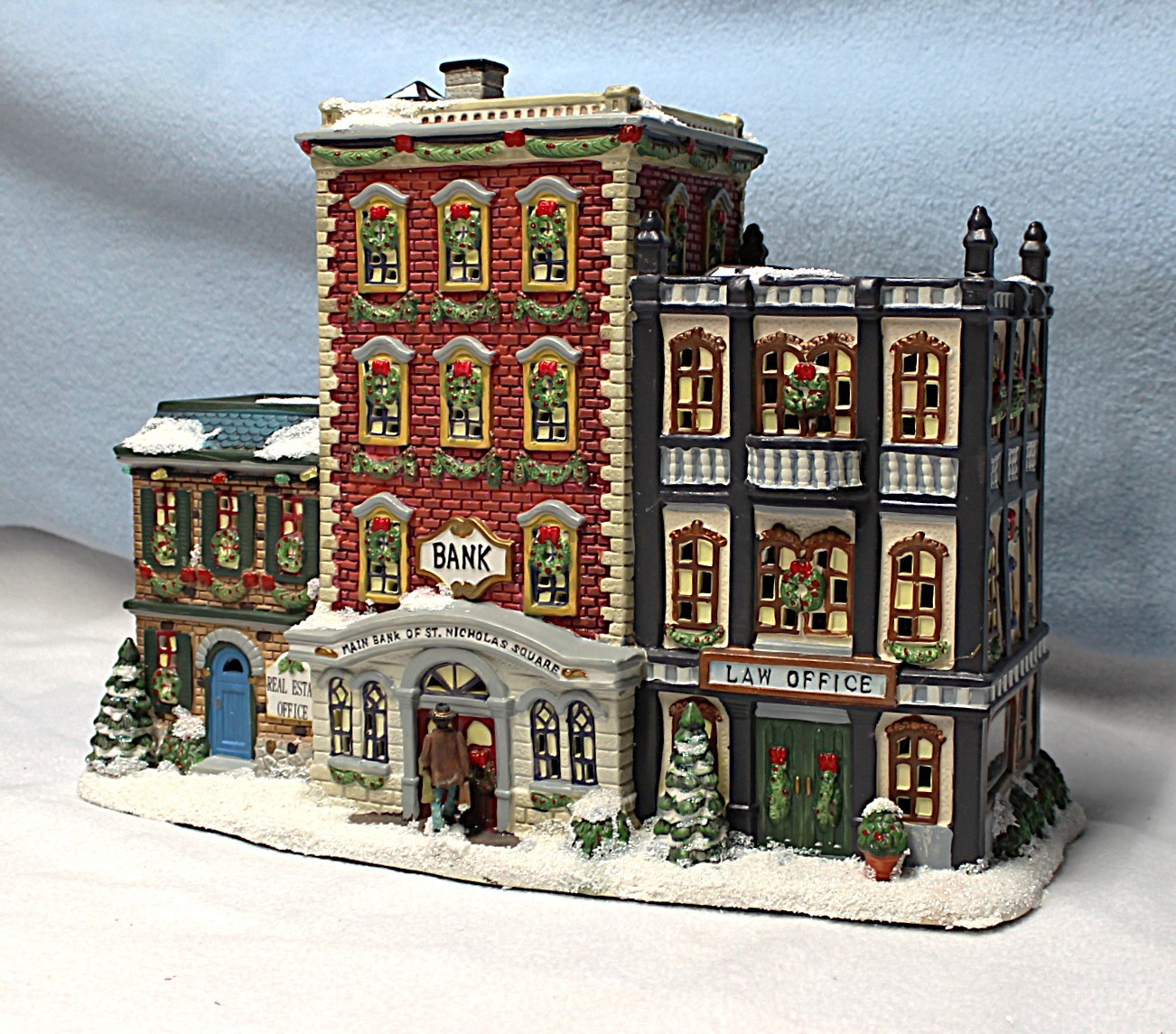 St. Nicholas Square Christmas Village Downtown Businesses Light W/ Box MINT Cond