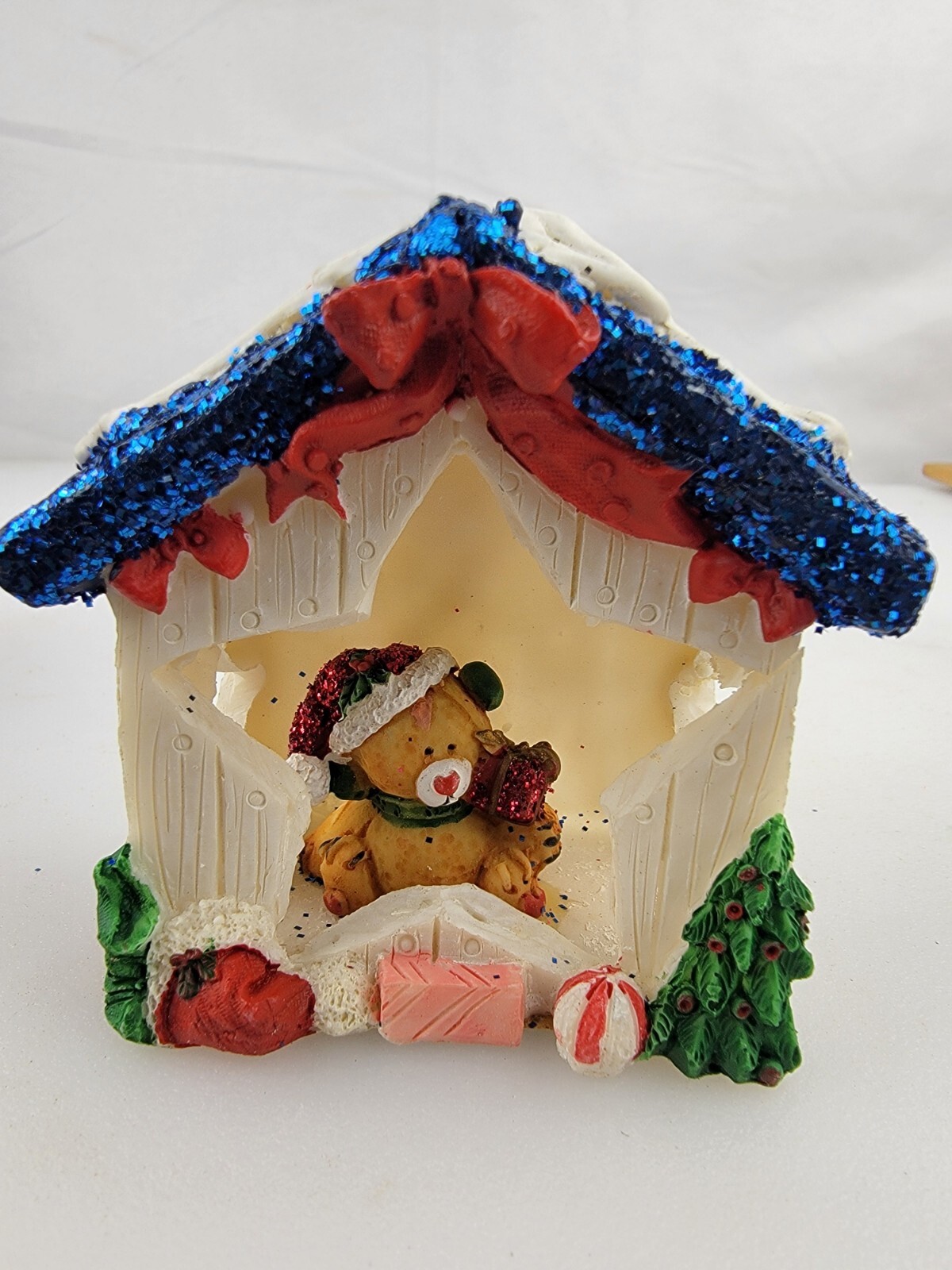 3″ Tall Wintry White/red/blue Americana Teddy Bear House Village Town Decor