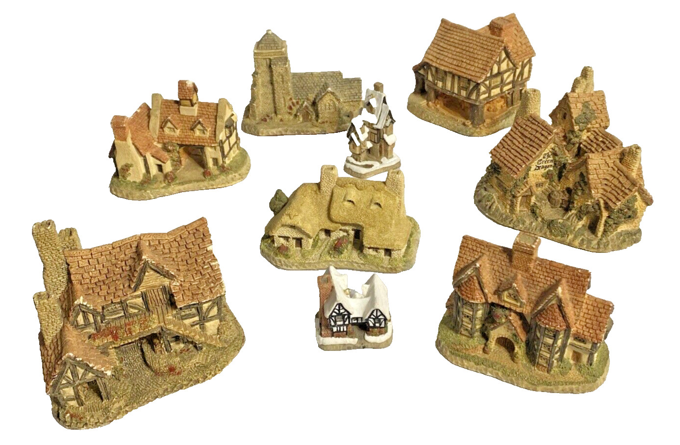 DAVID WINTER COTTAGES LOT OF 7 1983-95 + 2 ornaments in cottage shape UKmade EUC