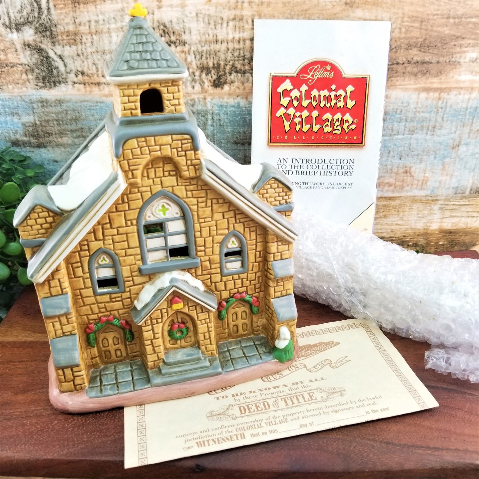 Lefton Colonial Christmas Village Old Stone Church House Lighted Porcelain 05825