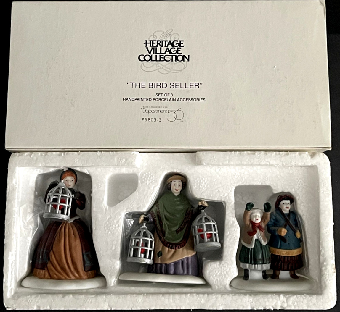 Dept 56 Heritage Village The Bird Seller Set Of 3 Porcelain Figurines in Box