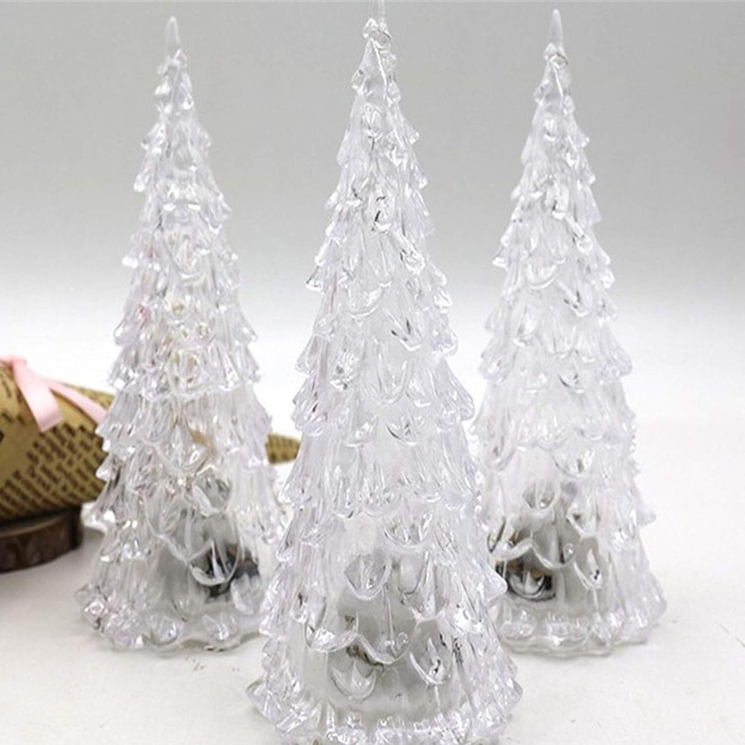 3 Pack LED Christmas Tree Lights, Mini Acrylic Light Up Tree, Multicolor