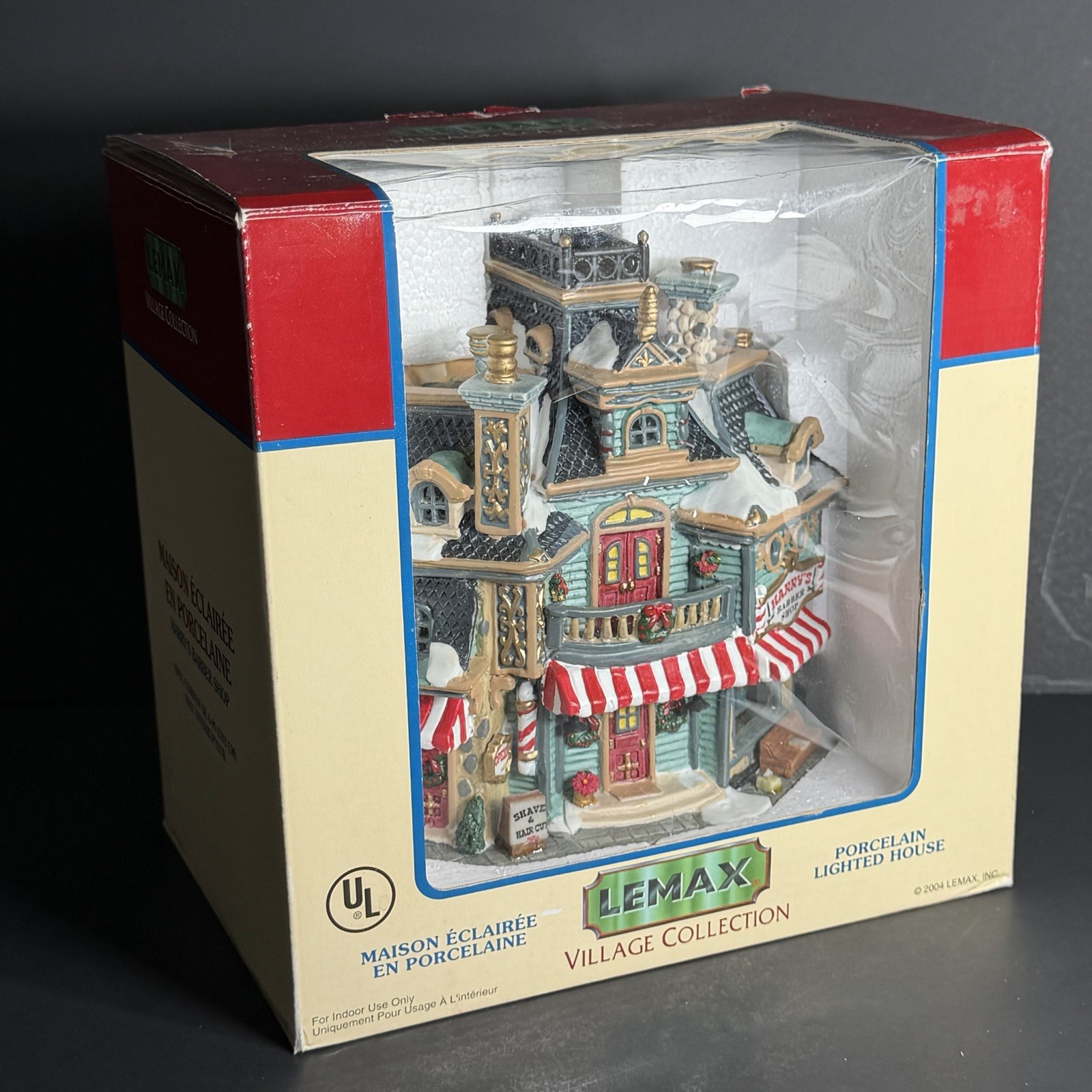 Lemax Lighted Christmas Village House “Harry’s Barber Shop”- Light & Box- Rare