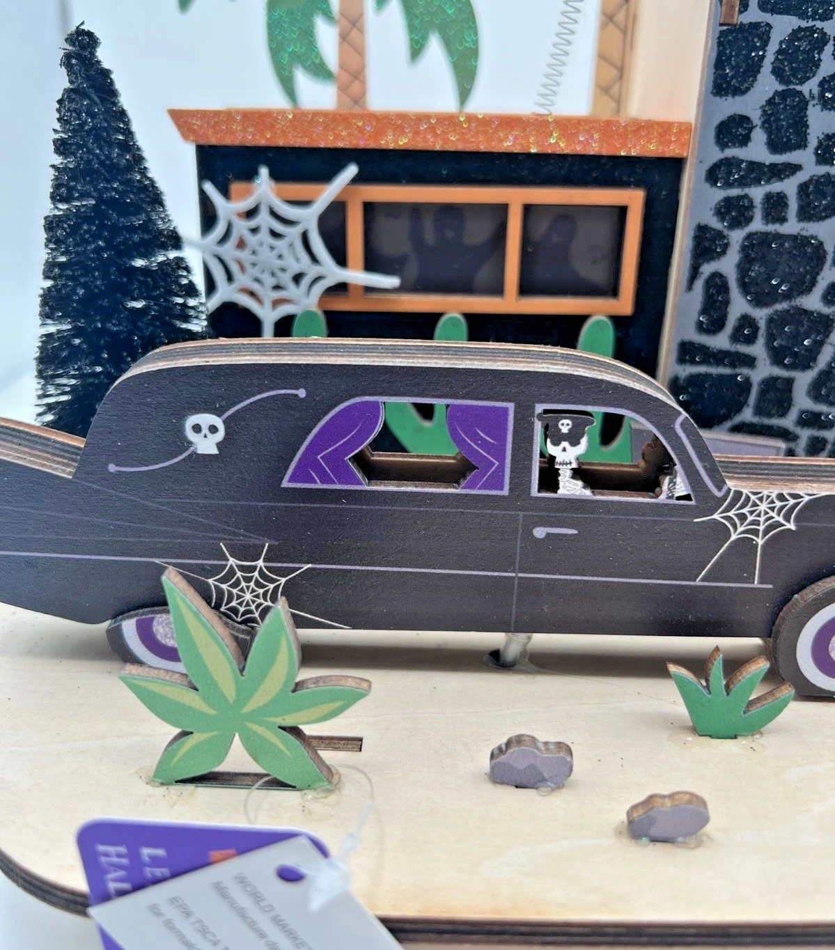 World Market Laser Cut Wood Halloween Mid-Century Hearse House LED Decor 2024