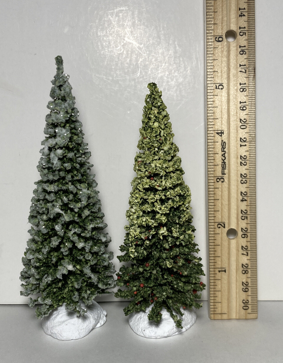 Lot Of 2 Small Christmas Trees Decoration For Villages Towns Made In Taiwan
