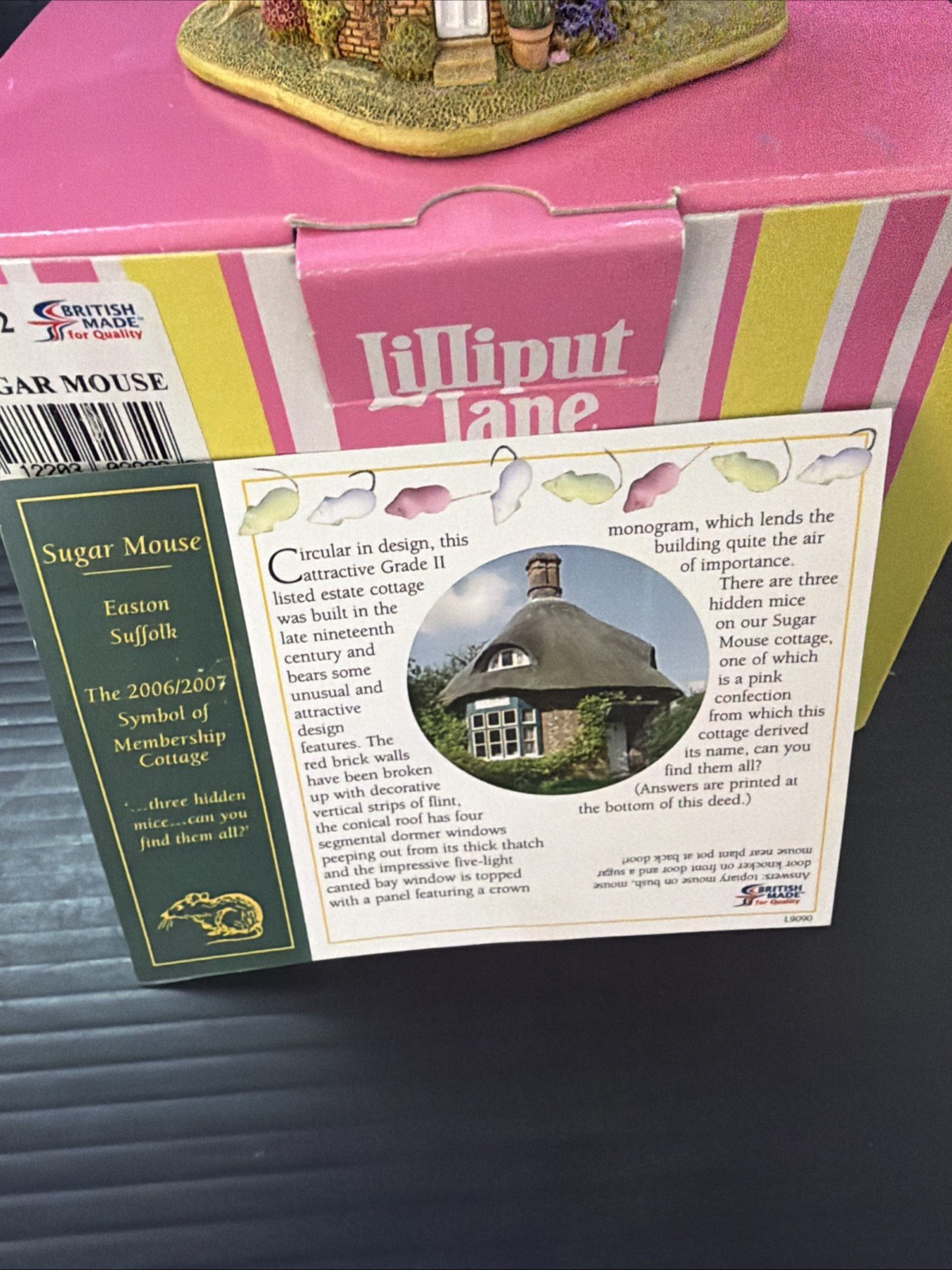Lilliput Lane Sugar Mouse Cottage L2932 with Box & Deeds Mint Condition