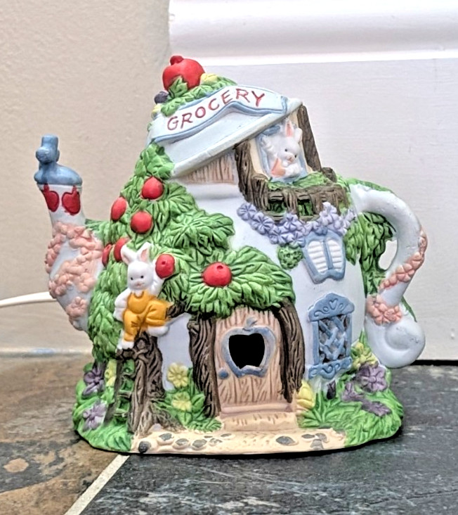 Easter Village Grocery Tea Pot Shaped Lighted Ceramic House
