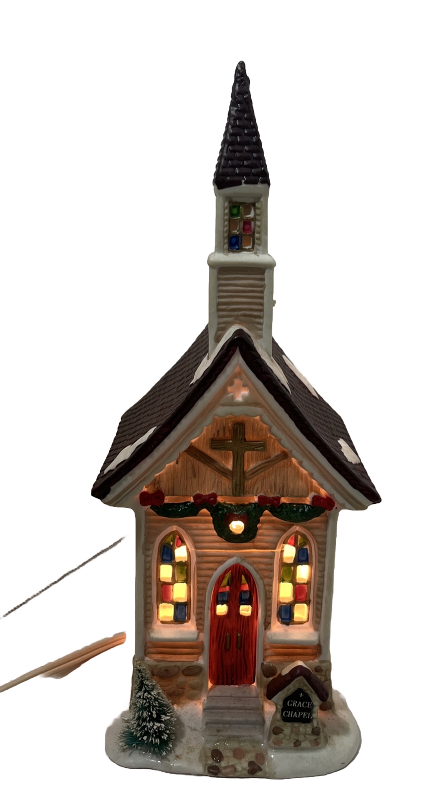 1993 Seasonal Specialties Grace Chapel Church Village Illuminated 4×9.5 In