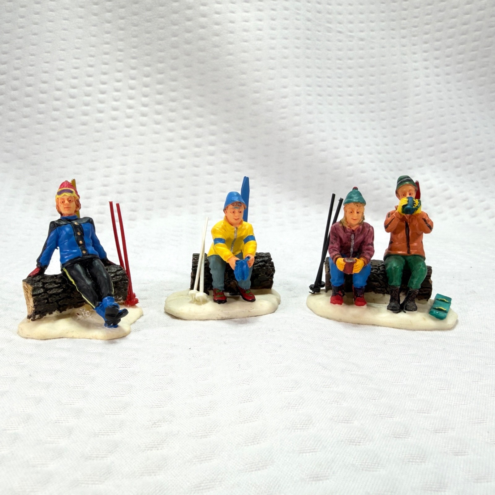 VTG Lemax Village Collection Apres-Ski Figurines Winter Skiers Resting Set of 3