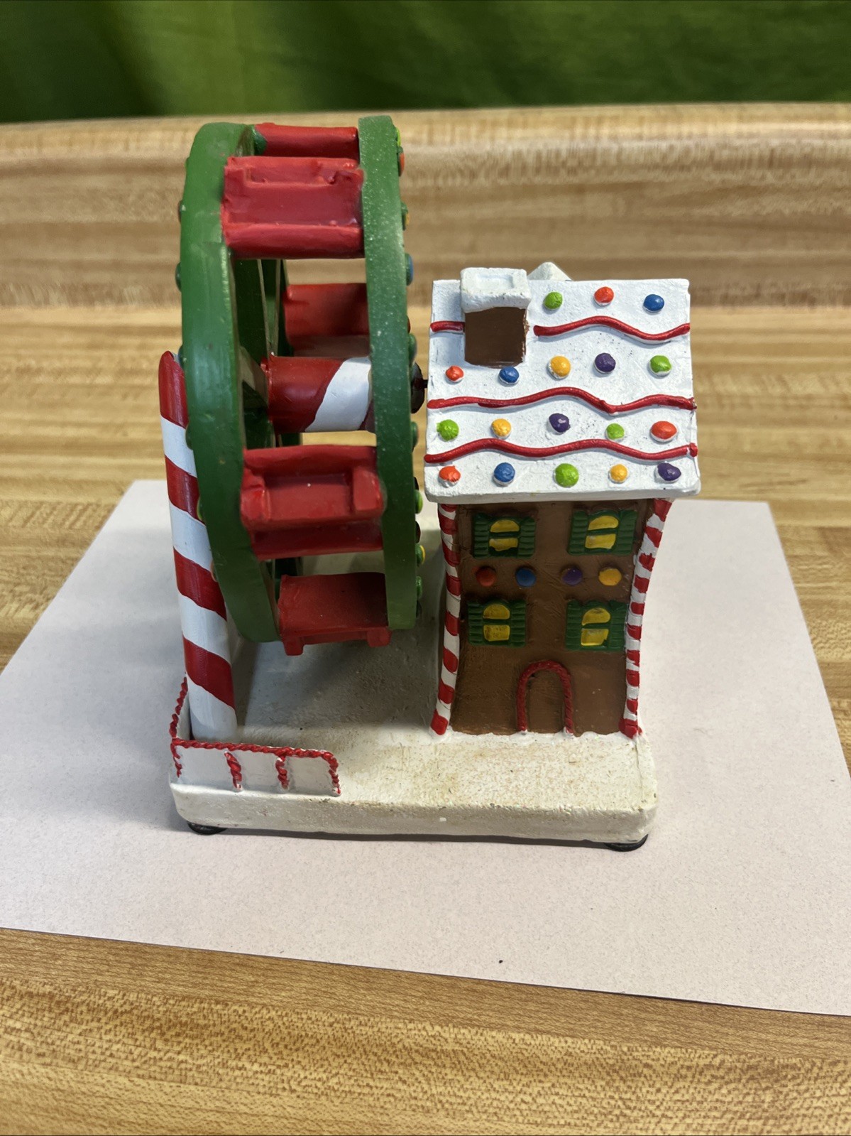 Gingerbread House Ferris Wheel Christmas Village Candy Cane Red Green Ceramic