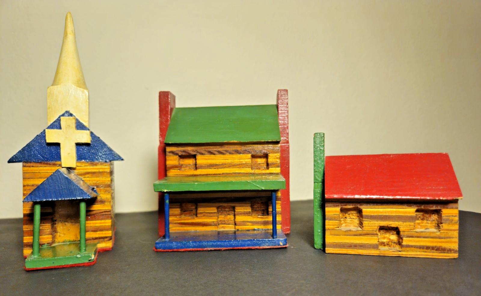 Hand‑Carved & Hand‑Painted Wooden Mini Village Set – Artisan Folk Art Décor