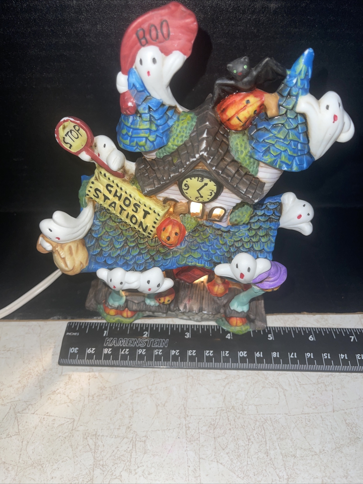 Spooky Hollow Halloween Ghost Station Porcelain House Haunted RR Bus Stop Bx A14
