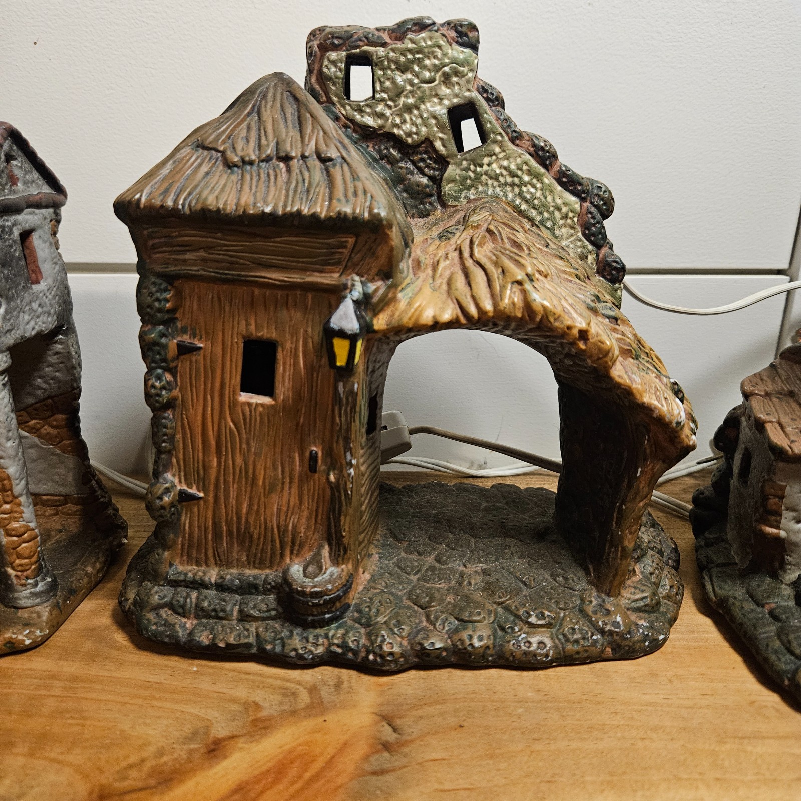 Vintage Ceramic Jerusalem Holy Land Village Buildings Lot of 3 Lighted Biblical