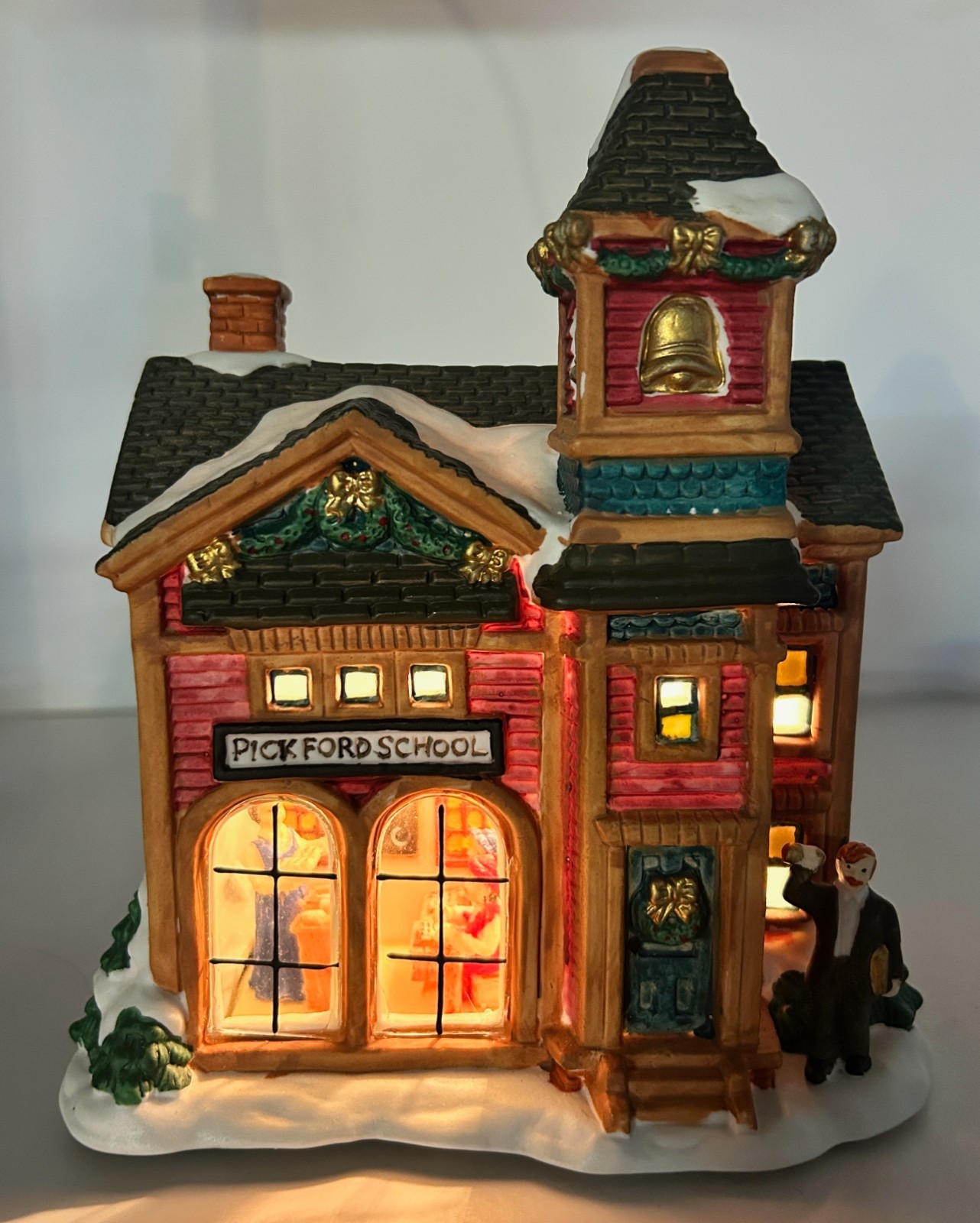 Christmas Village PICKFORD SCHOOL Lighted Building Window Scene w/Box K-Mart