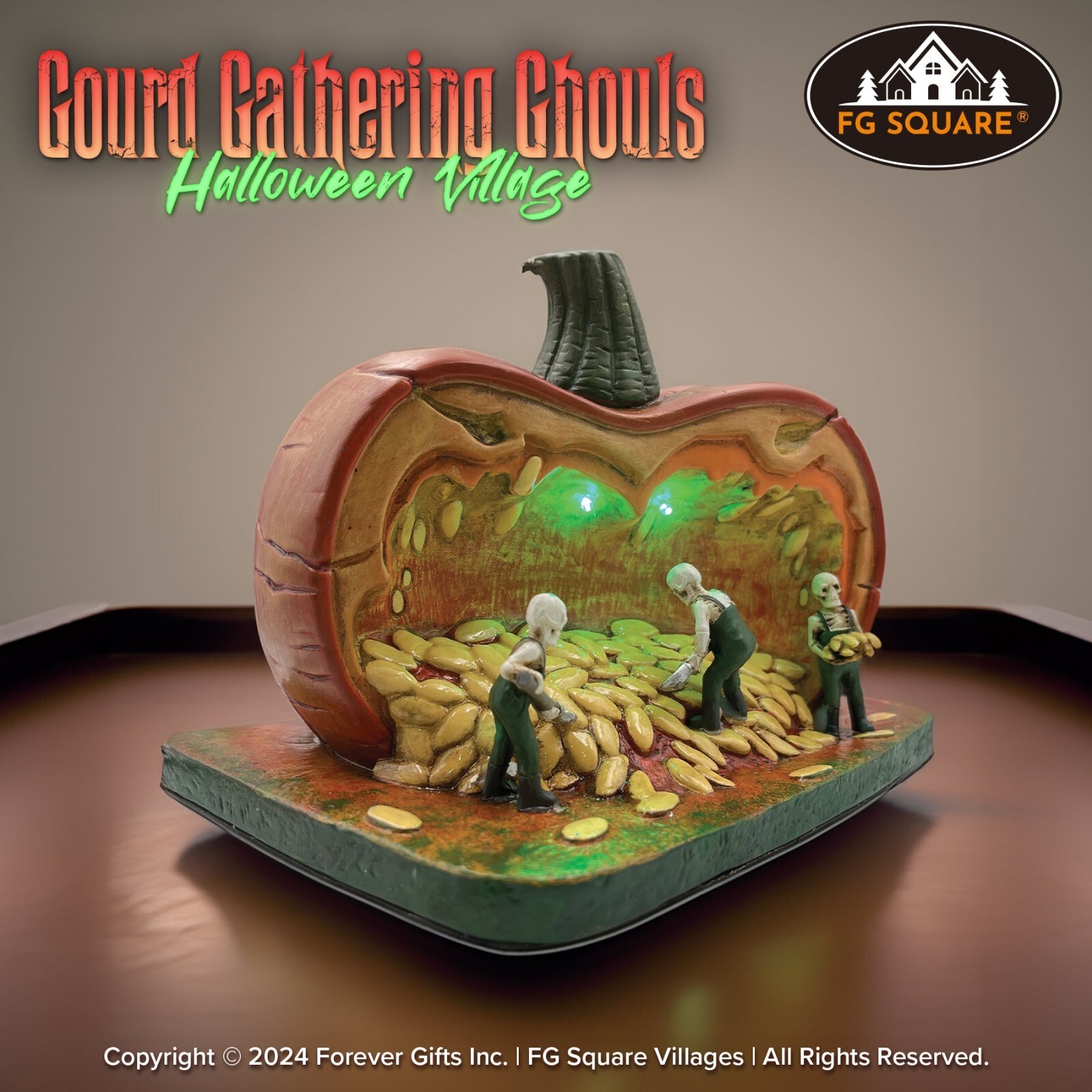 Gourd Gathering Ghouls Pumpkin Theme Spooky Halloween Village Decor 6x8x6″