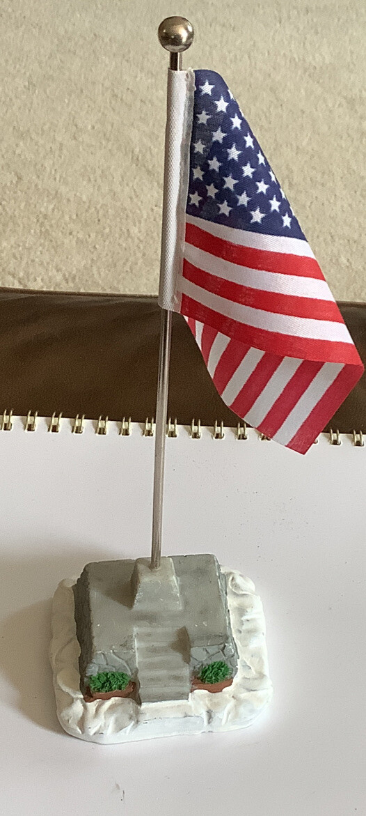 Vintage 90s Lemax American Flag Pole Stone Base Stairs Christmas Snow Village