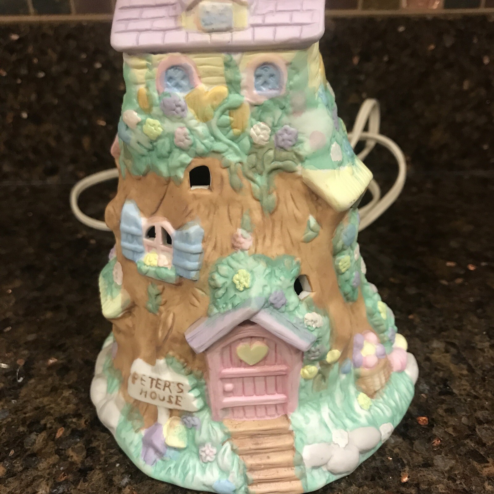 Adorable Easter Bunny Rabbit “Peters House” Village Light Up Tree  Pastel Colors