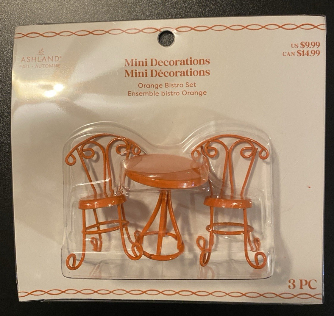 ASHLAND DOLLHOUSE MINIATURES ~ ORANGE BISTRO SET TABLE & CHAIRS