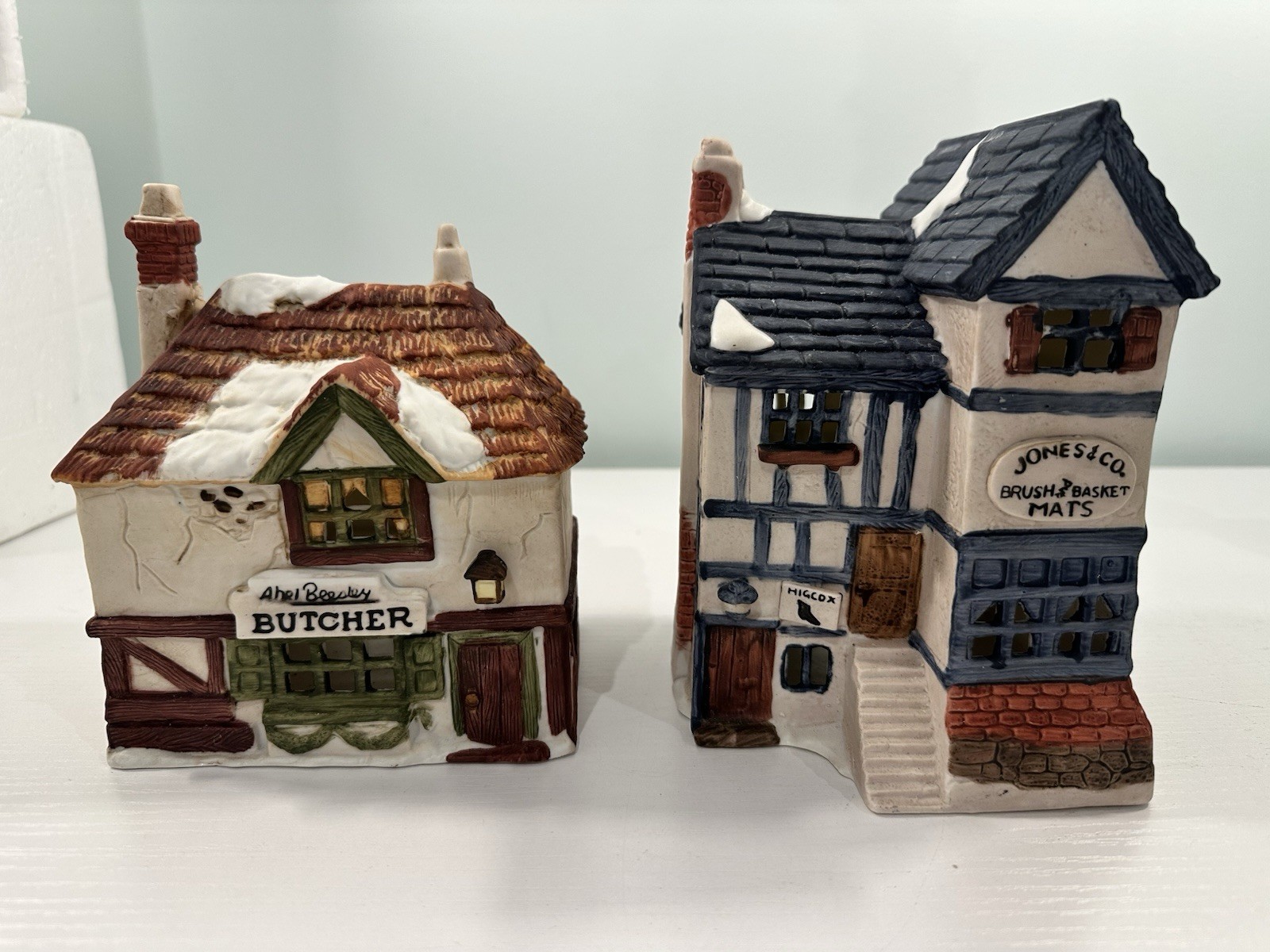 Department 56 Shops Of Dickens Lot Of 2 -Jones & Co Brush & Basket, Butcher Shop