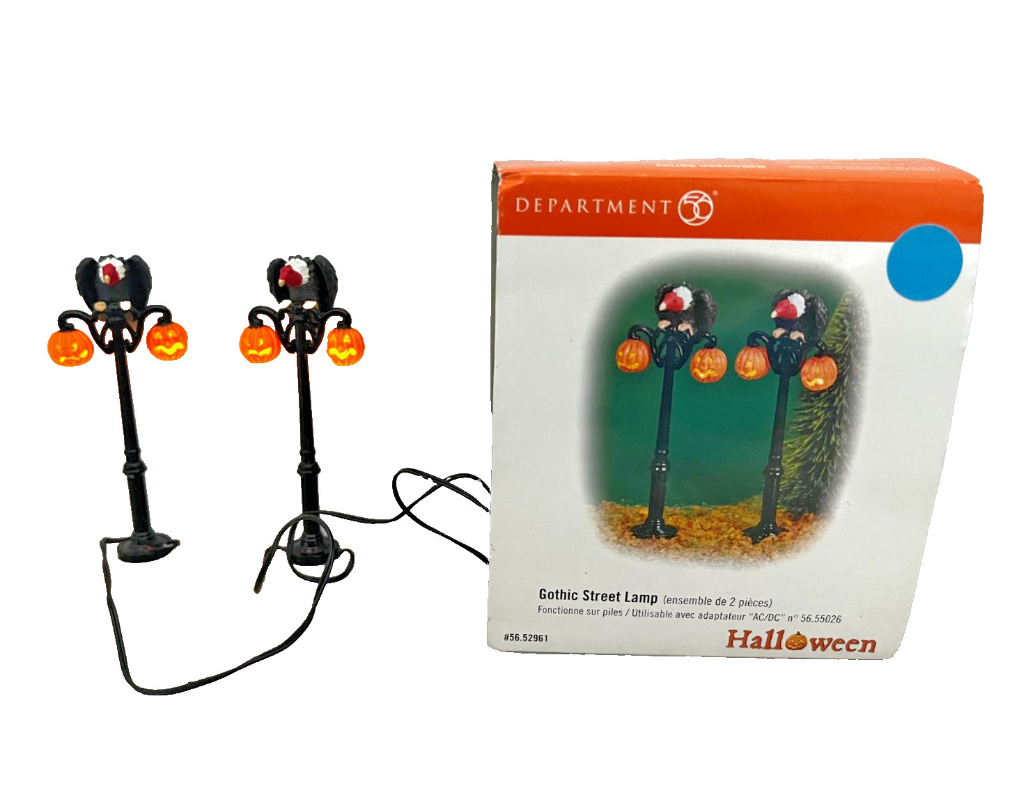 Dept. 56 Halloween Village Set of 2 Gothic Street Lamps Buzzards Pumpkins Spooky